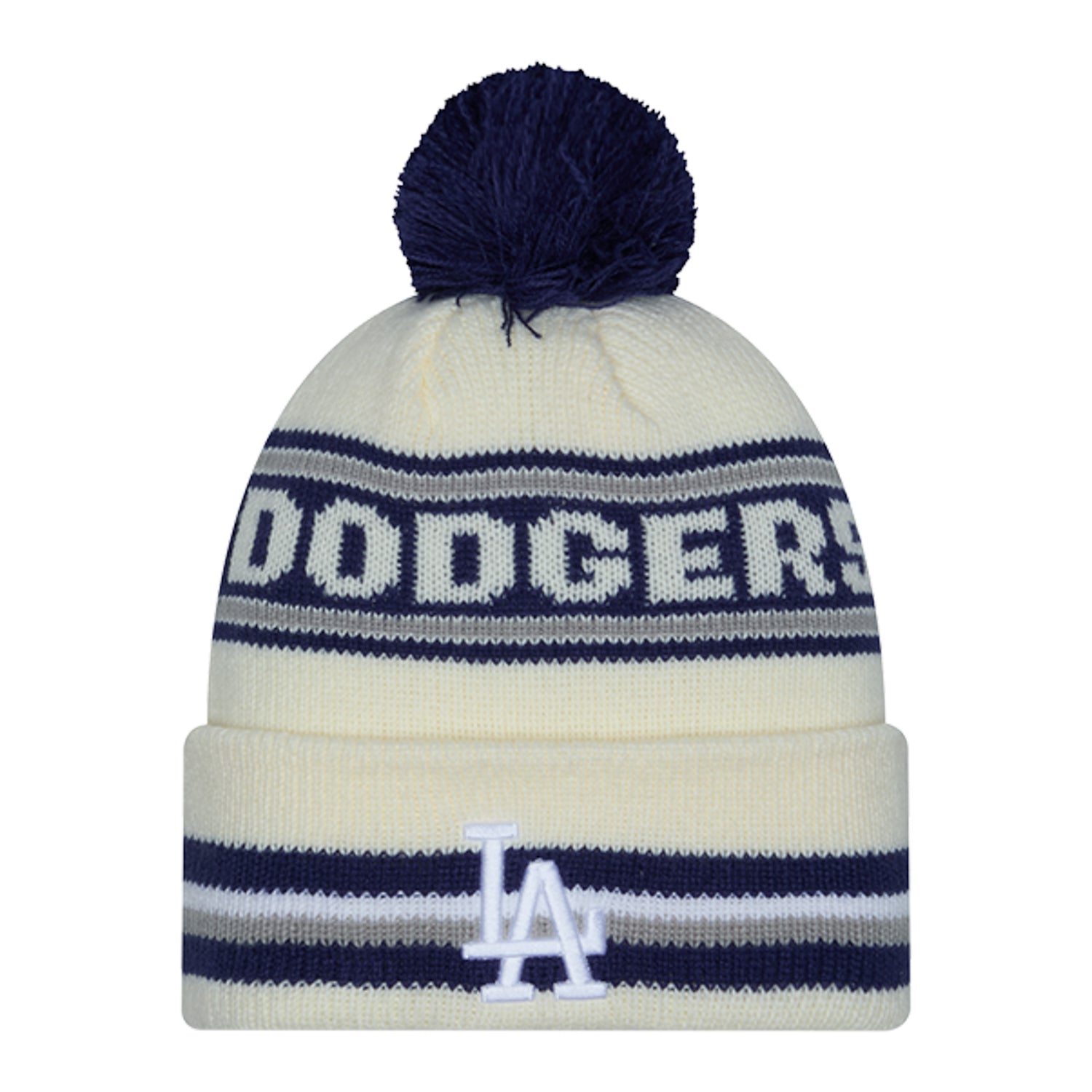 Dodgers Knit Classic Stripe Pom Beanie